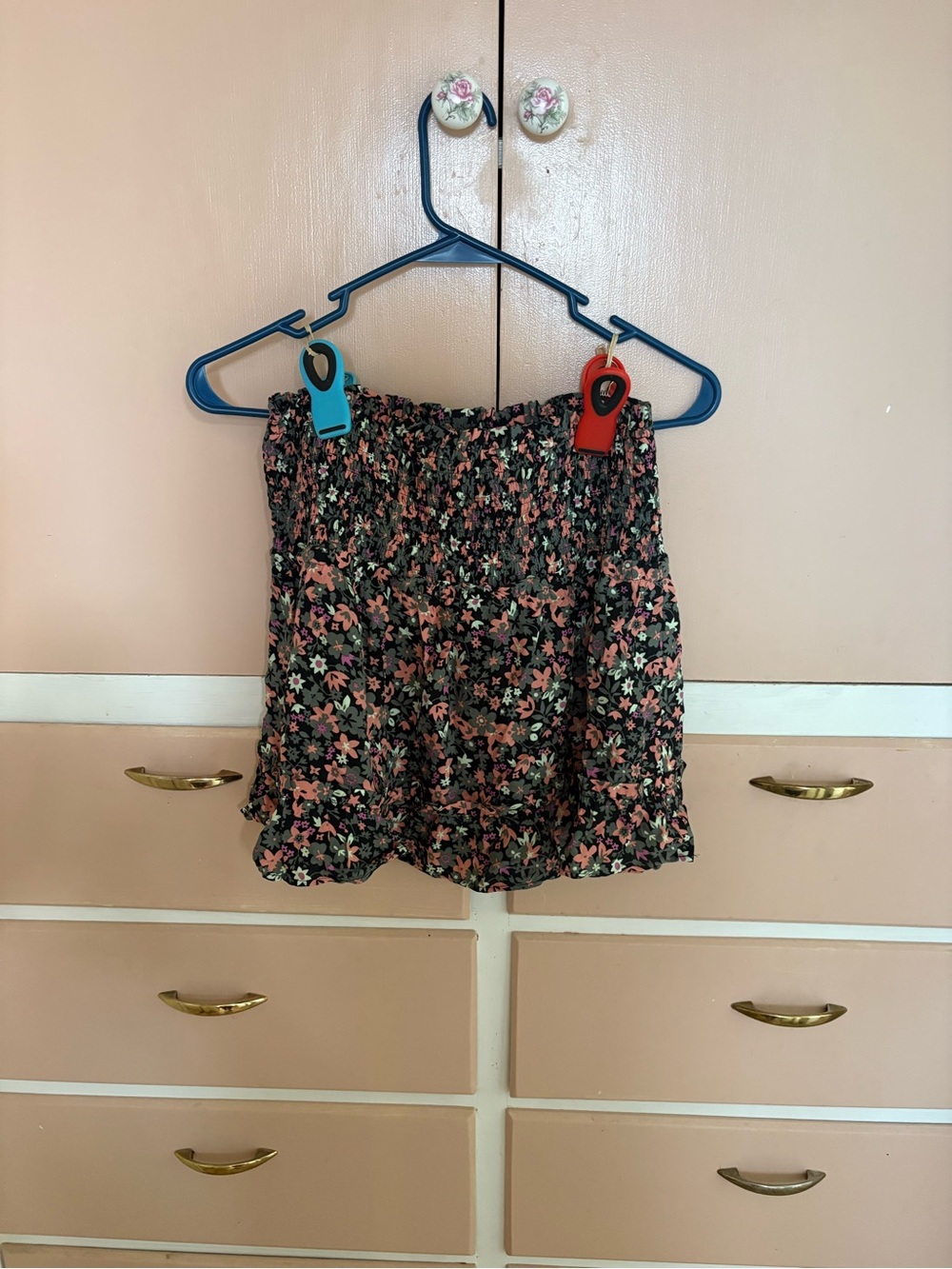 wonder nation Black Floral Skirt With Pink and Green Flowers